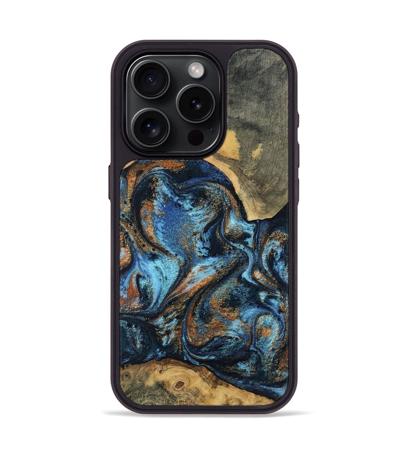 iPhone 15 Pro Wood Phone Case - Kevin (Teal & Gold, 802454)