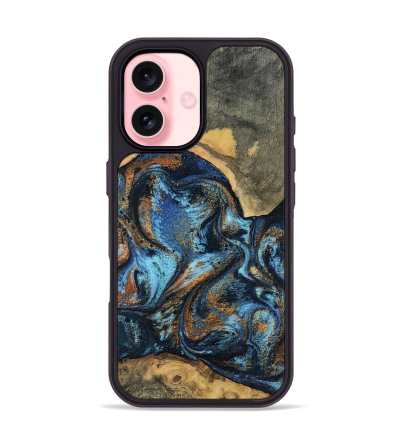 iPhone 16 Wood Phone Case - Kevin (Teal & Gold, 802454)