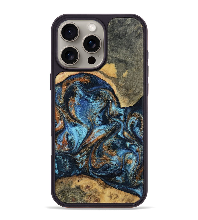 iPhone 16 Pro Max Wood Phone Case - Kevin (Teal & Gold, 802454)