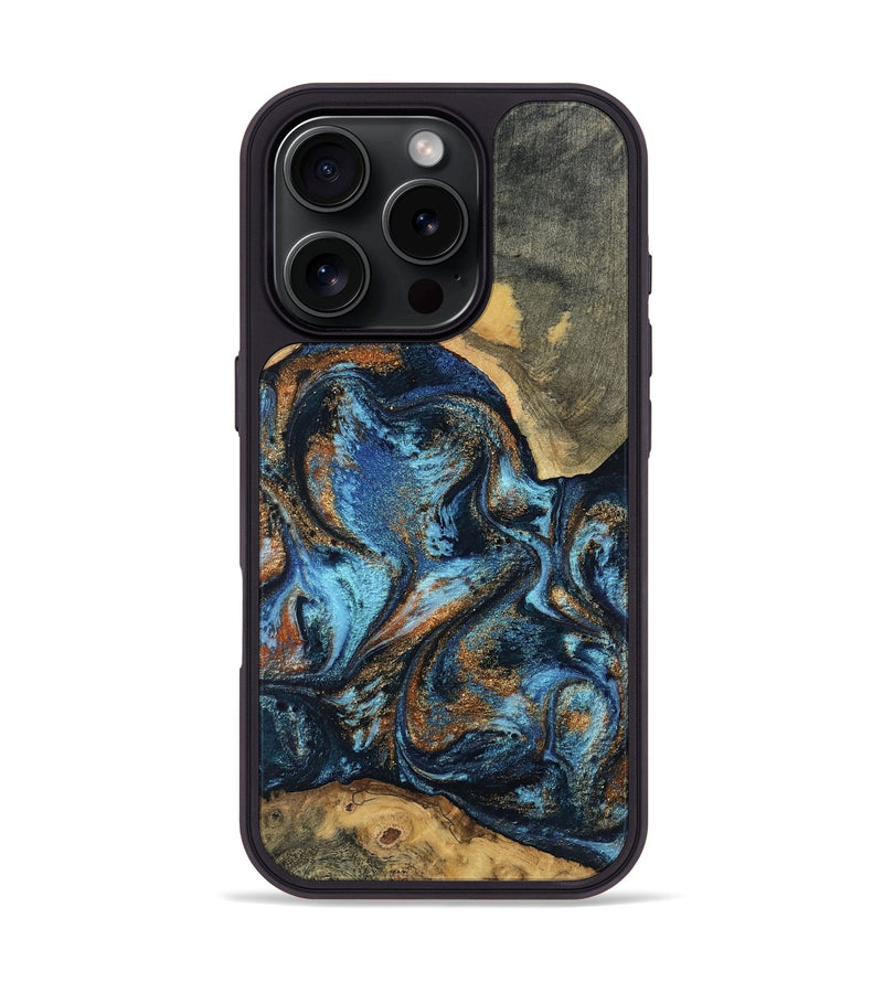 iPhone 16 Pro Wood Phone Case - Kevin (Teal & Gold, 802454)