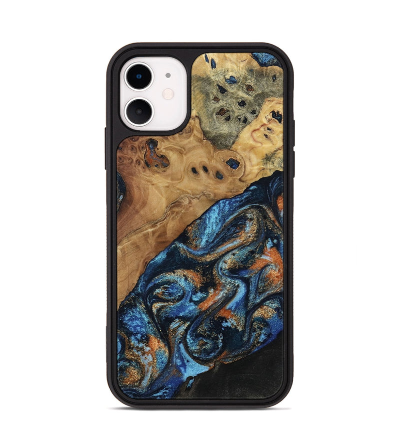iPhone 11 Wood Phone Case - Kanye (Teal & Gold, 802455)