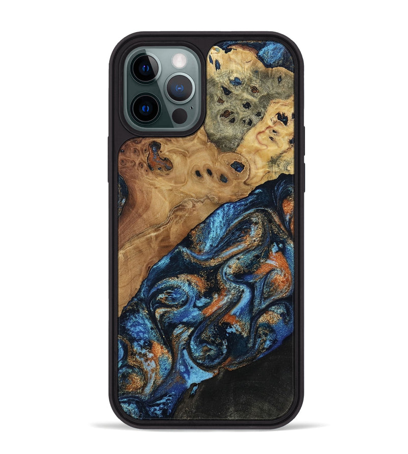 iPhone 12 Pro Max Wood Phone Case - Kanye (Teal & Gold, 802455)