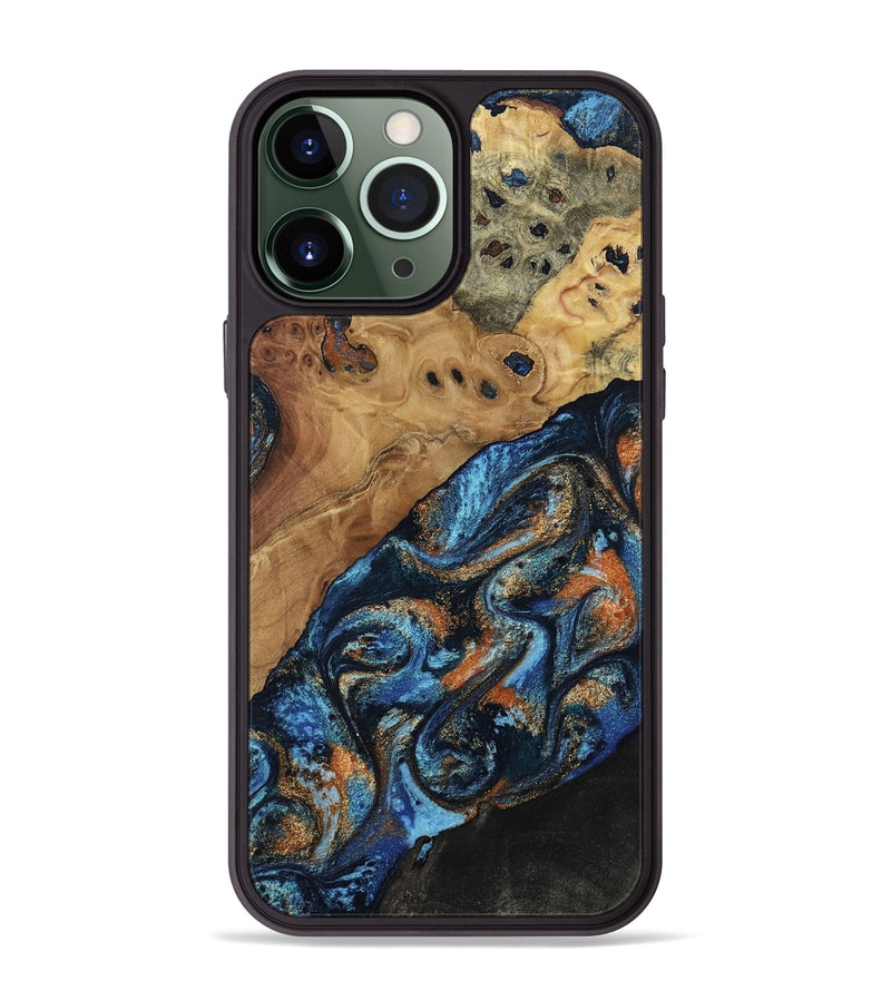 iPhone 13 Pro Max Wood Phone Case - Kanye (Teal & Gold, 802455)