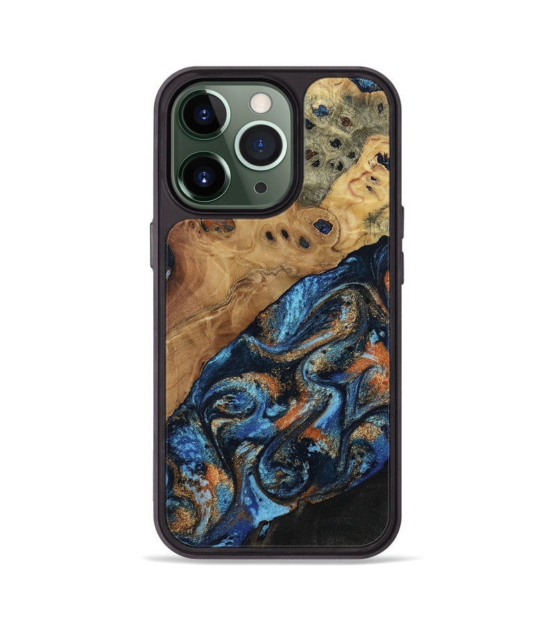 iPhone 13 Pro Wood Phone Case - Kanye (Teal & Gold, 802455)