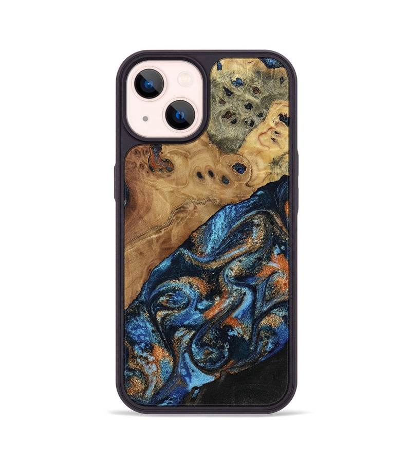 iPhone 14 Wood Phone Case - Kanye (Teal & Gold, 802455)