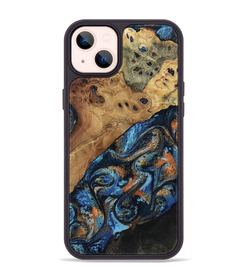iPhone 14 Plus Wood Phone Case - Kanye (Teal & Gold, 802455)