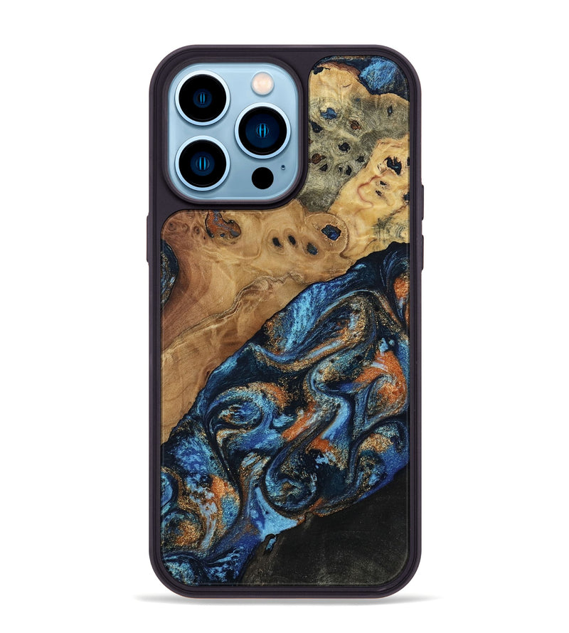 iPhone 14 Pro Max Wood Phone Case - Kanye (Teal & Gold, 802455)