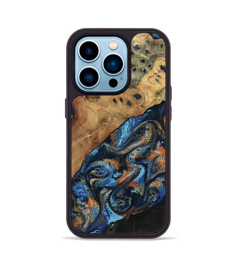 iPhone 14 Pro Wood Phone Case - Kanye (Teal & Gold, 802455)