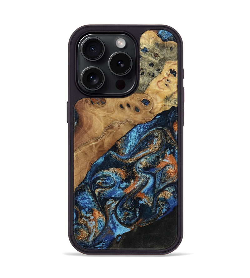 iPhone 15 Pro Wood Phone Case - Kanye (Teal & Gold, 802455)