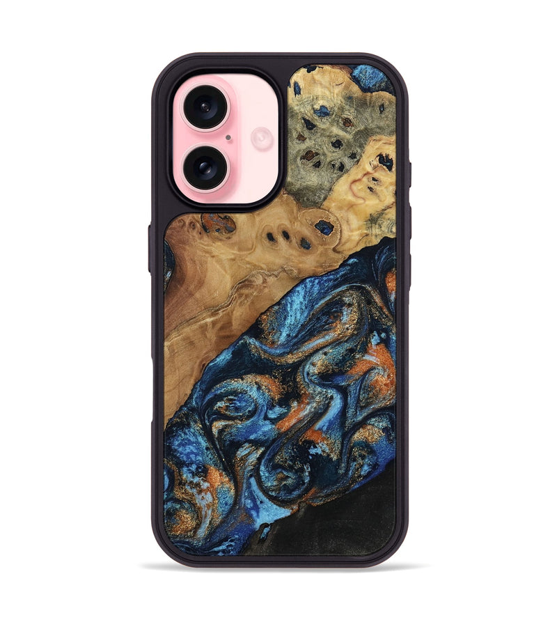 iPhone 16 Wood Phone Case - Kanye (Teal & Gold, 802455)