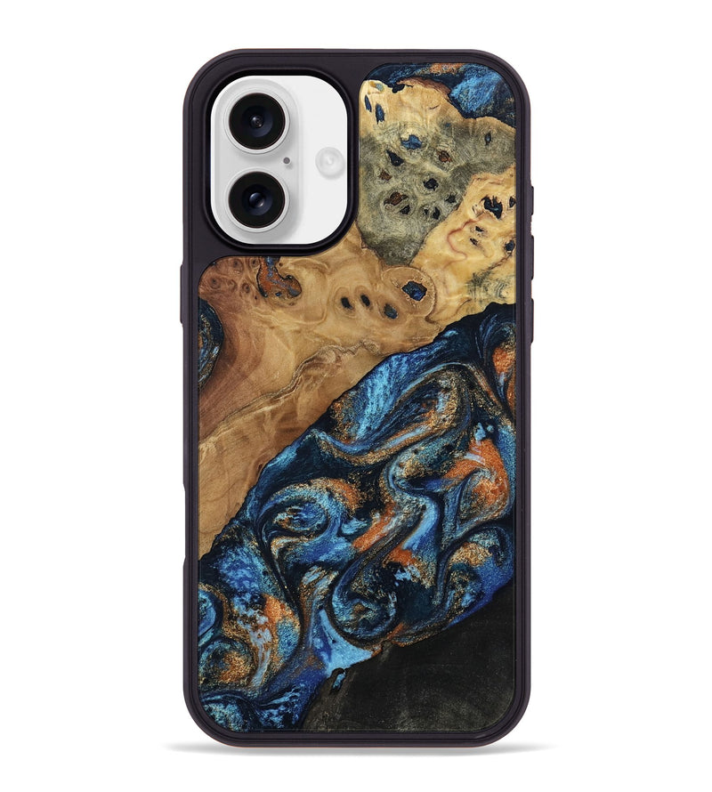 iPhone 16 Plus Wood Phone Case - Kanye (Teal & Gold, 802455)
