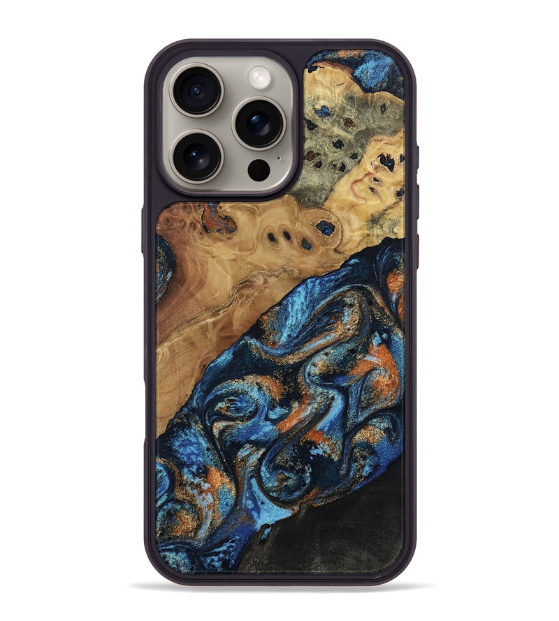 iPhone 16 Pro Max Wood Phone Case - Kanye (Teal & Gold, 802455)