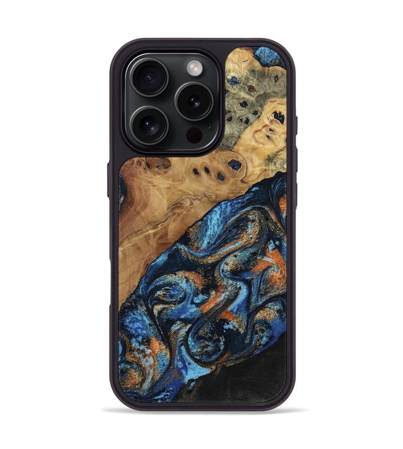 iPhone 16 Pro Wood Phone Case - Kanye (Teal & Gold, 802455)