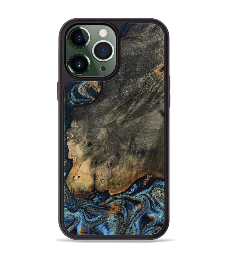 iPhone 13 Pro Max Wood Phone Case - Arlo (Teal & Gold, 802456)