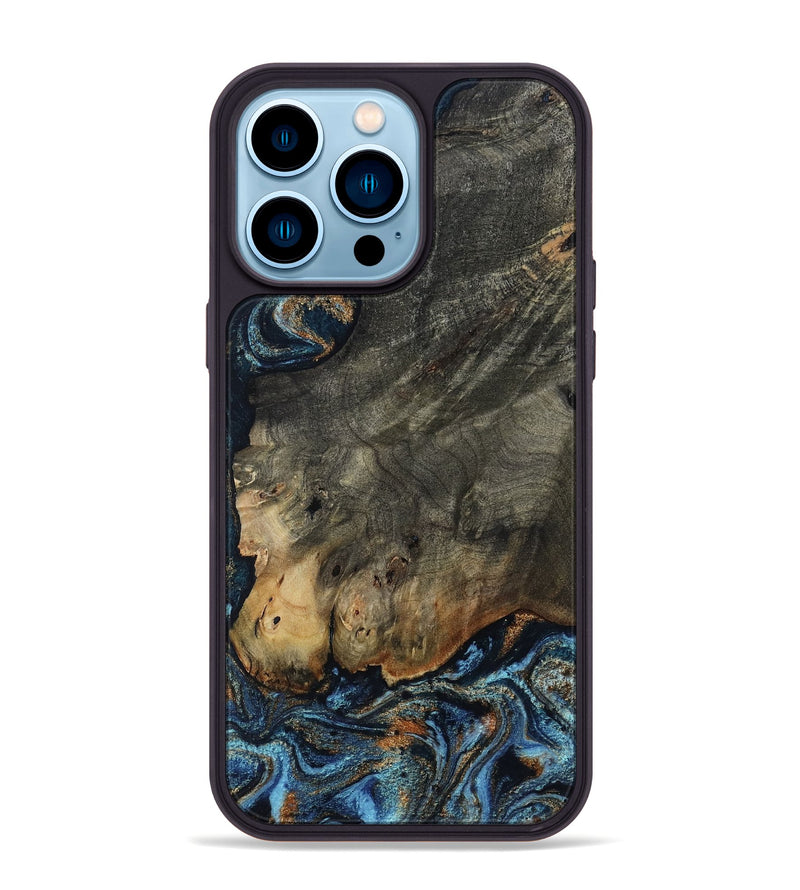 iPhone 14 Pro Max Wood Phone Case - Arlo (Teal & Gold, 802456)