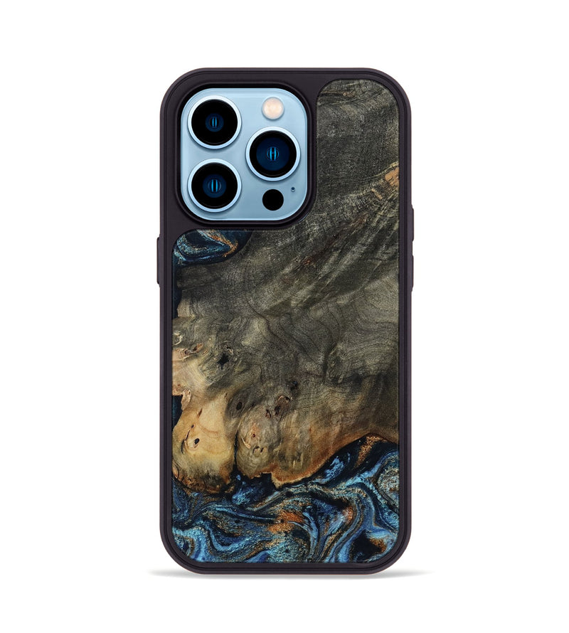 iPhone 14 Pro Wood Phone Case - Arlo (Teal & Gold, 802456)