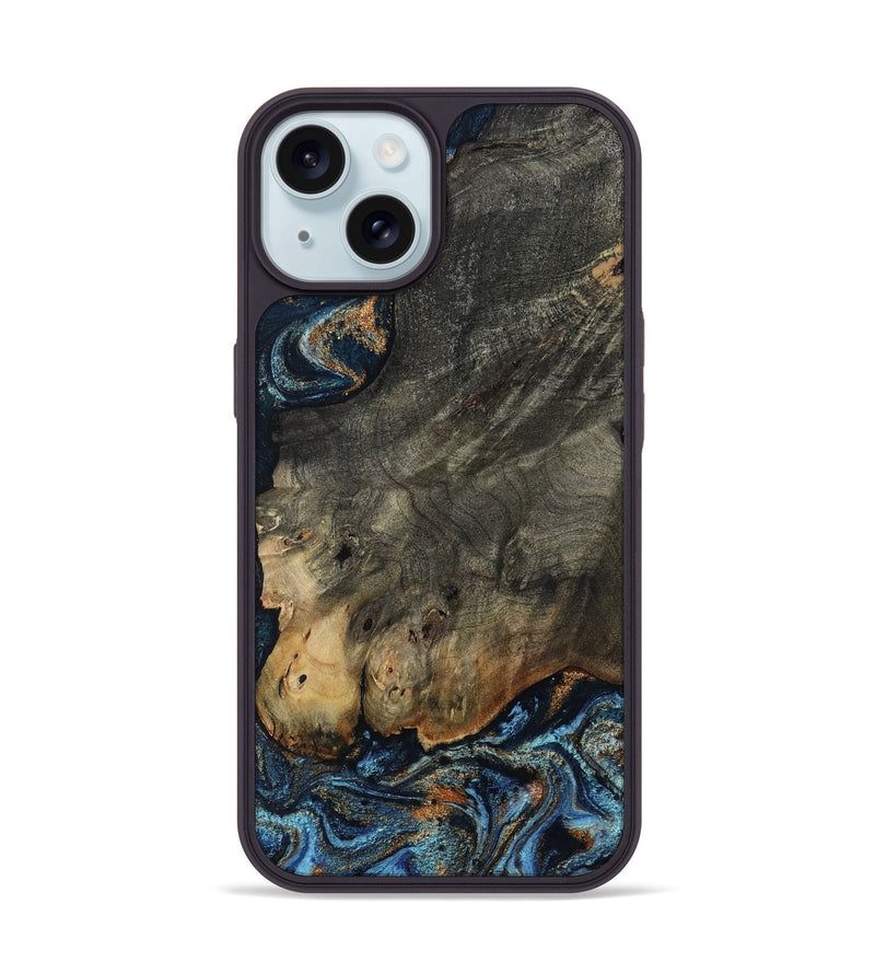 iPhone 15 Wood Phone Case - Arlo (Teal & Gold, 802456)