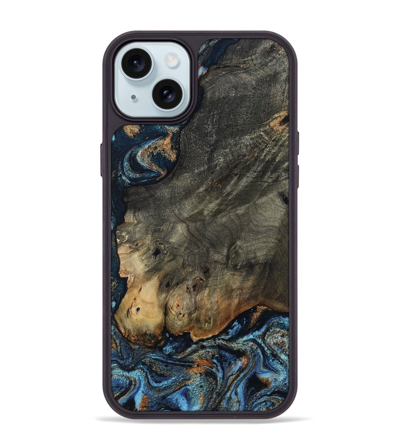 iPhone 15 Plus Wood Phone Case - Arlo (Teal & Gold, 802456)