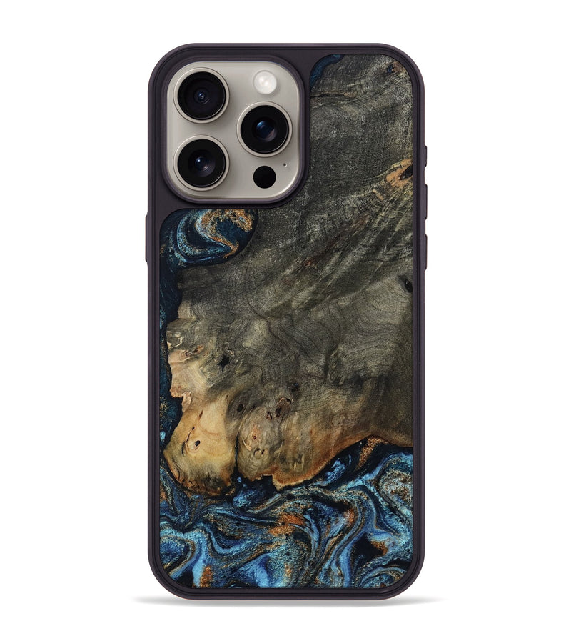 iPhone 15 Pro Max Wood Phone Case - Arlo (Teal & Gold, 802456)