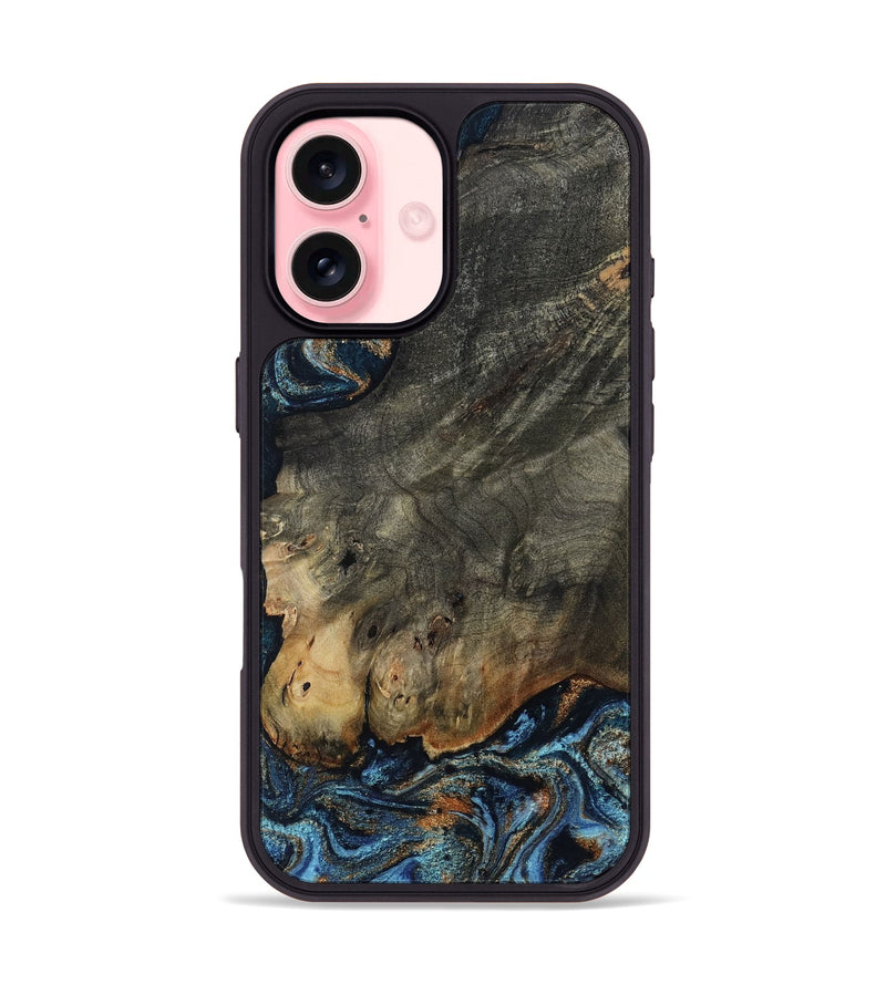 iPhone 16 Wood Phone Case - Arlo (Teal & Gold, 802456)