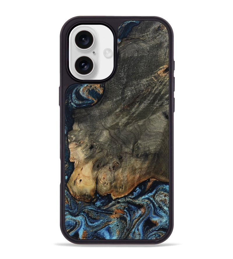 iPhone 16 Plus Wood Phone Case - Arlo (Teal & Gold, 802456)