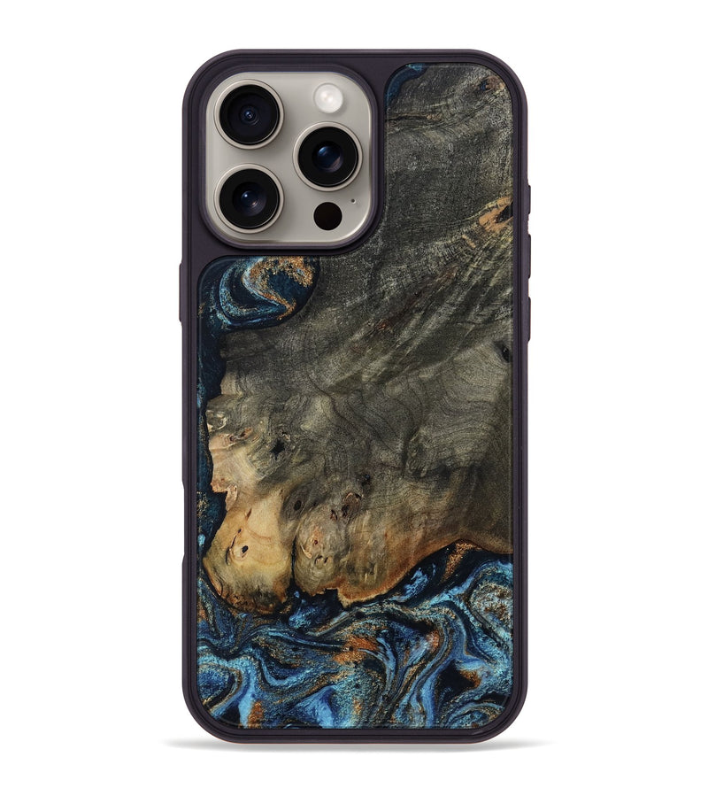 iPhone 16 Pro Max Wood Phone Case - Arlo (Teal & Gold, 802456)