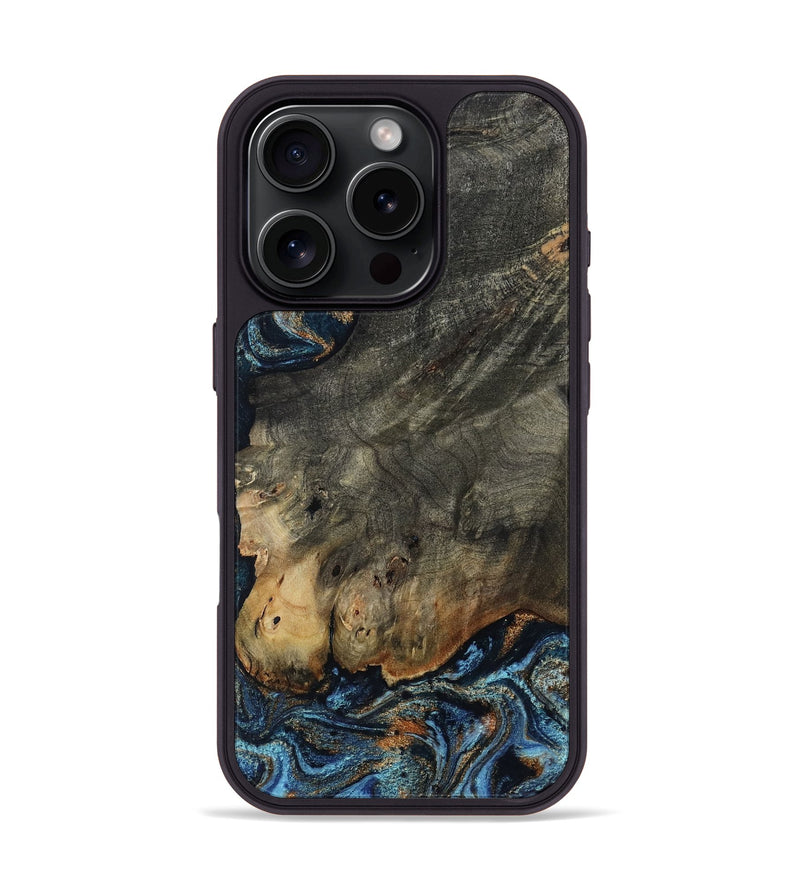 iPhone 16 Pro Wood Phone Case - Arlo (Teal & Gold, 802456)