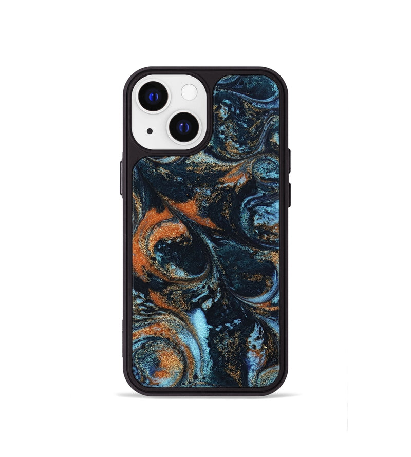 iPhone 13 mini ResinArt Phone Case - Roseann (Teal & Gold, 802457)