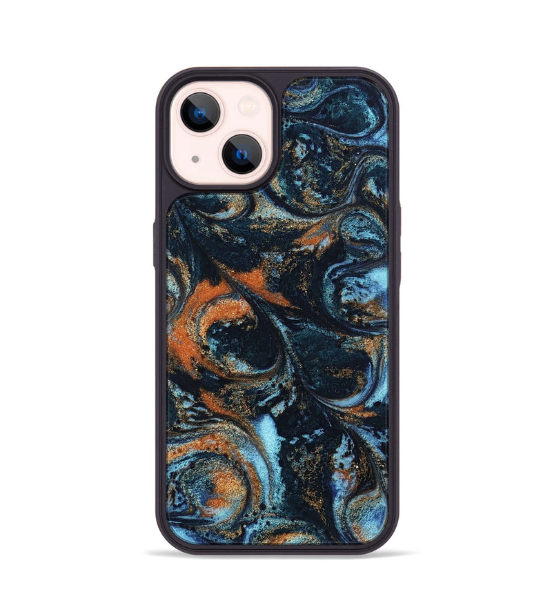 iPhone 14 ResinArt Phone Case - Roseann (Teal & Gold, 802457)