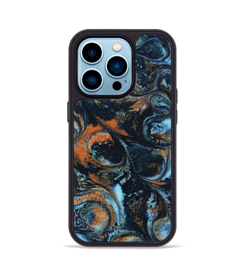 iPhone 14 Pro ResinArt Phone Case - Roseann (Teal & Gold, 802457)