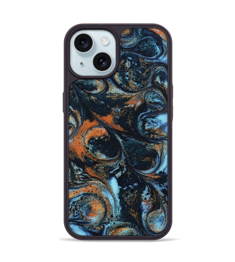iPhone 15 ResinArt Phone Case - Roseann (Teal & Gold, 802457)