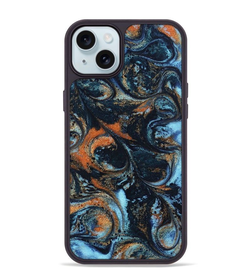 iPhone 15 Plus ResinArt Phone Case - Roseann (Teal & Gold, 802457)
