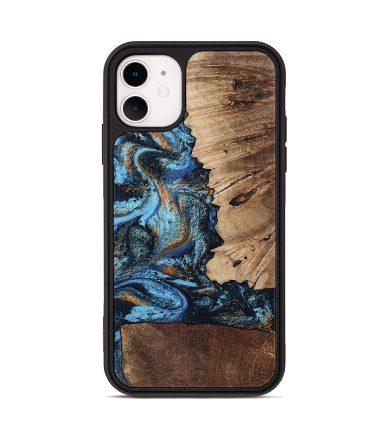 iPhone 11 Wood Phone Case - Stacy (Teal & Gold, 802458)