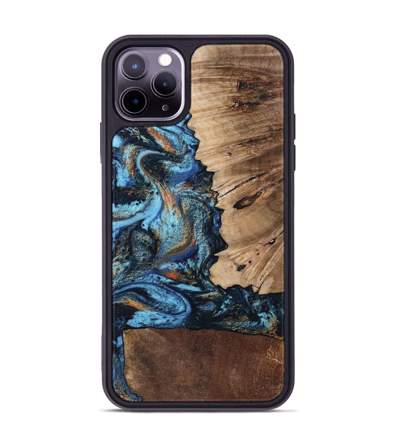 iPhone 11 Pro Max Wood Phone Case - Stacy (Teal & Gold, 802458)