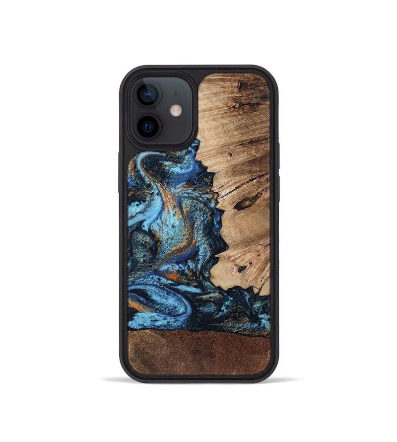 iPhone 12 mini Wood Phone Case - Stacy (Teal & Gold, 802458)