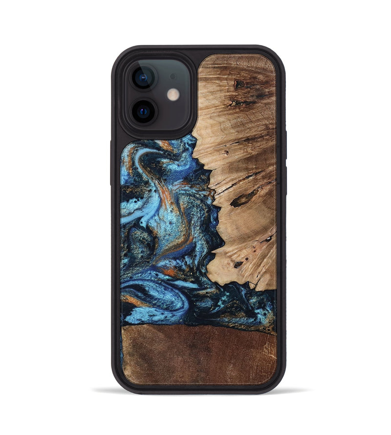 iPhone 12 Wood Phone Case - Stacy (Teal & Gold, 802458)