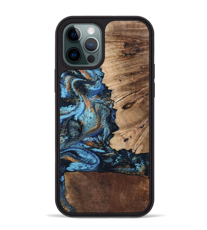 iPhone 12 Pro Max Wood Phone Case - Stacy (Teal & Gold, 802458)