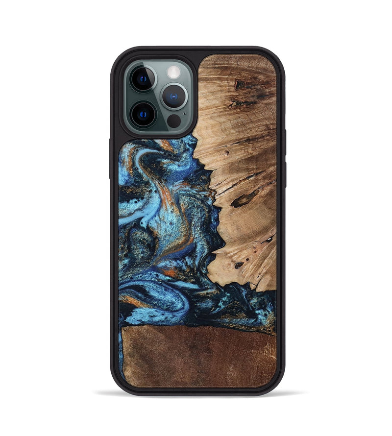 iPhone 12 Pro Wood Phone Case - Stacy (Teal & Gold, 802458)