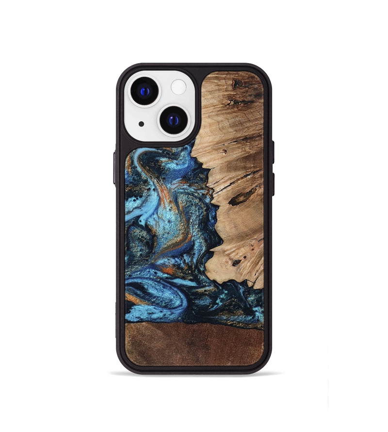 iPhone 13 mini Wood Phone Case - Stacy (Teal & Gold, 802458)