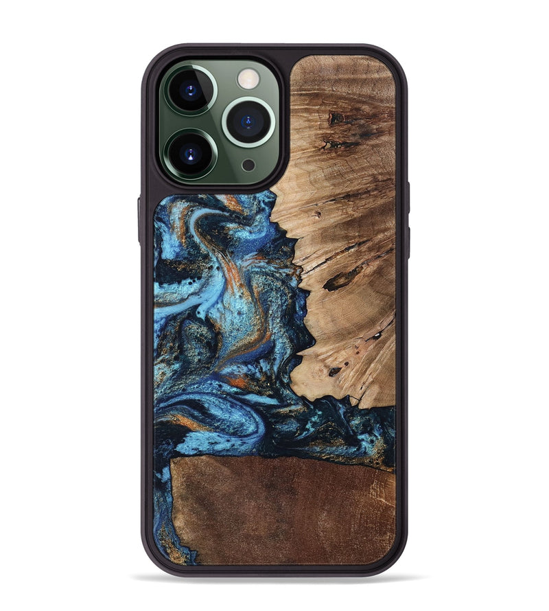 iPhone 13 Pro Max Wood Phone Case - Stacy (Teal & Gold, 802458)