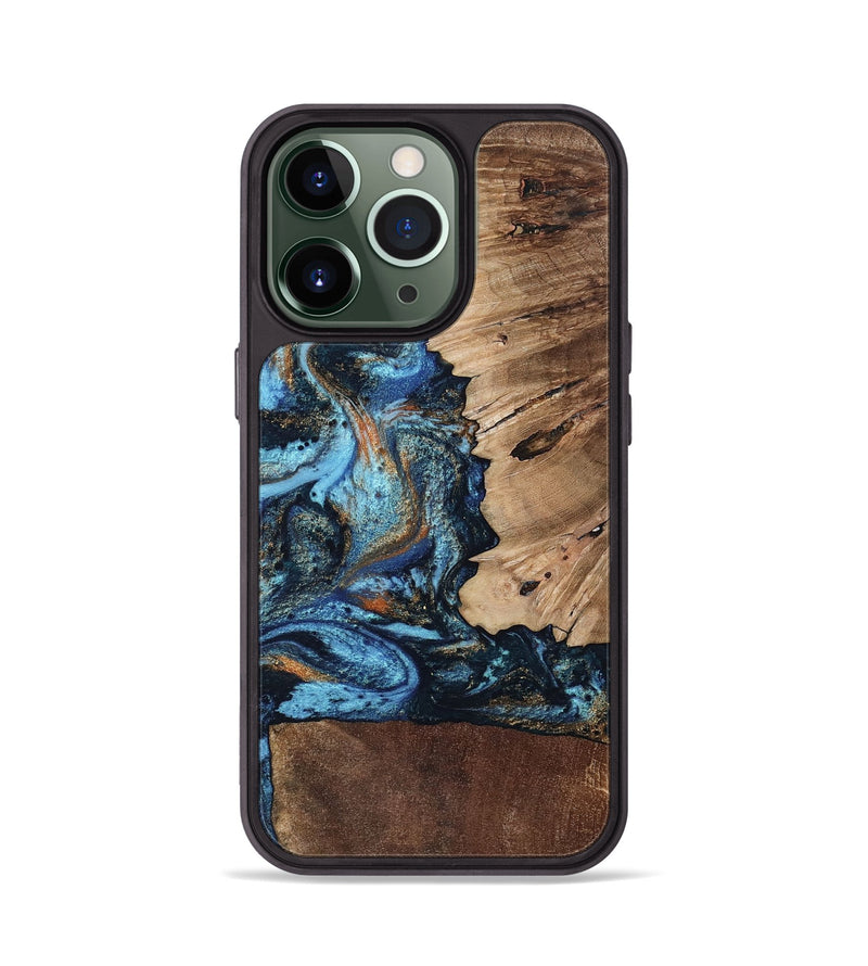 iPhone 13 Pro Wood Phone Case - Stacy (Teal & Gold, 802458)