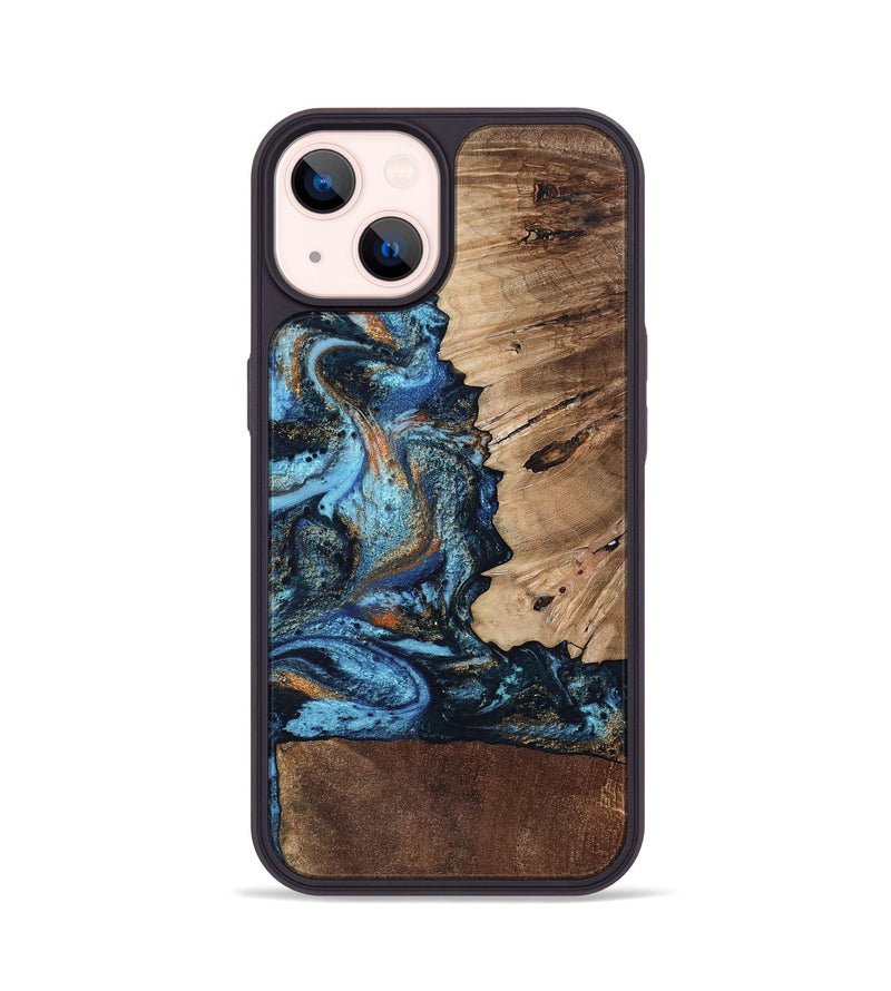 iPhone 14 Wood Phone Case - Stacy (Teal & Gold, 802458)