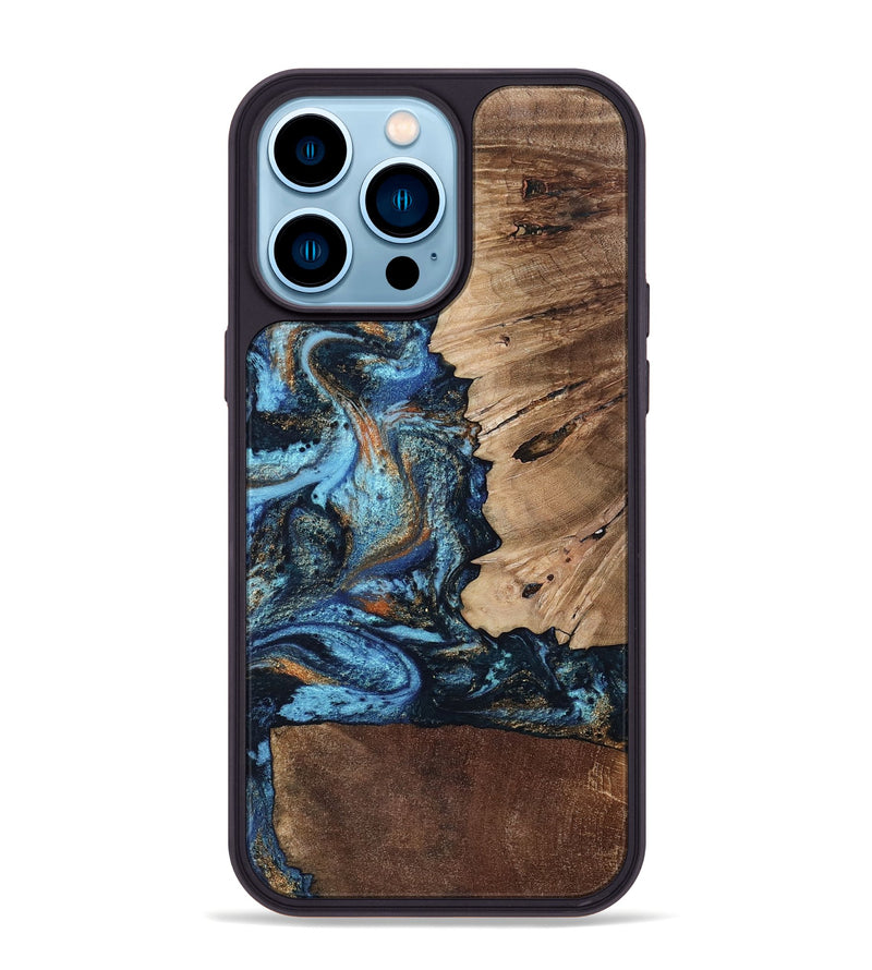 iPhone 14 Pro Max Wood Phone Case - Stacy (Teal & Gold, 802458)