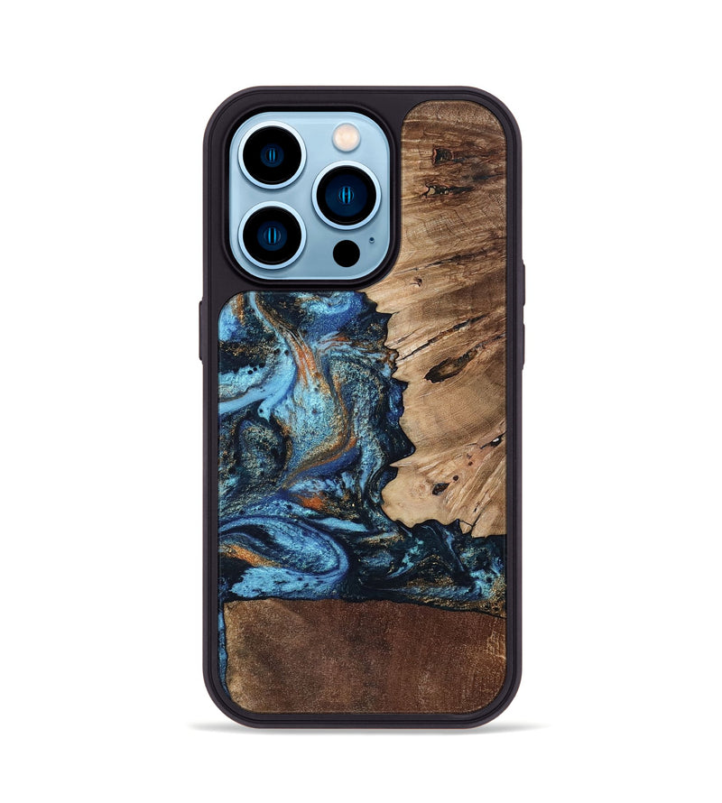 iPhone 14 Pro Wood Phone Case - Stacy (Teal & Gold, 802458)