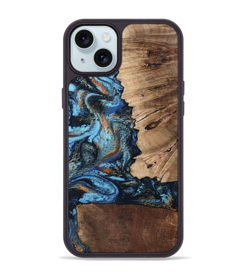 iPhone 15 Plus Wood Phone Case - Stacy (Teal & Gold, 802458)
