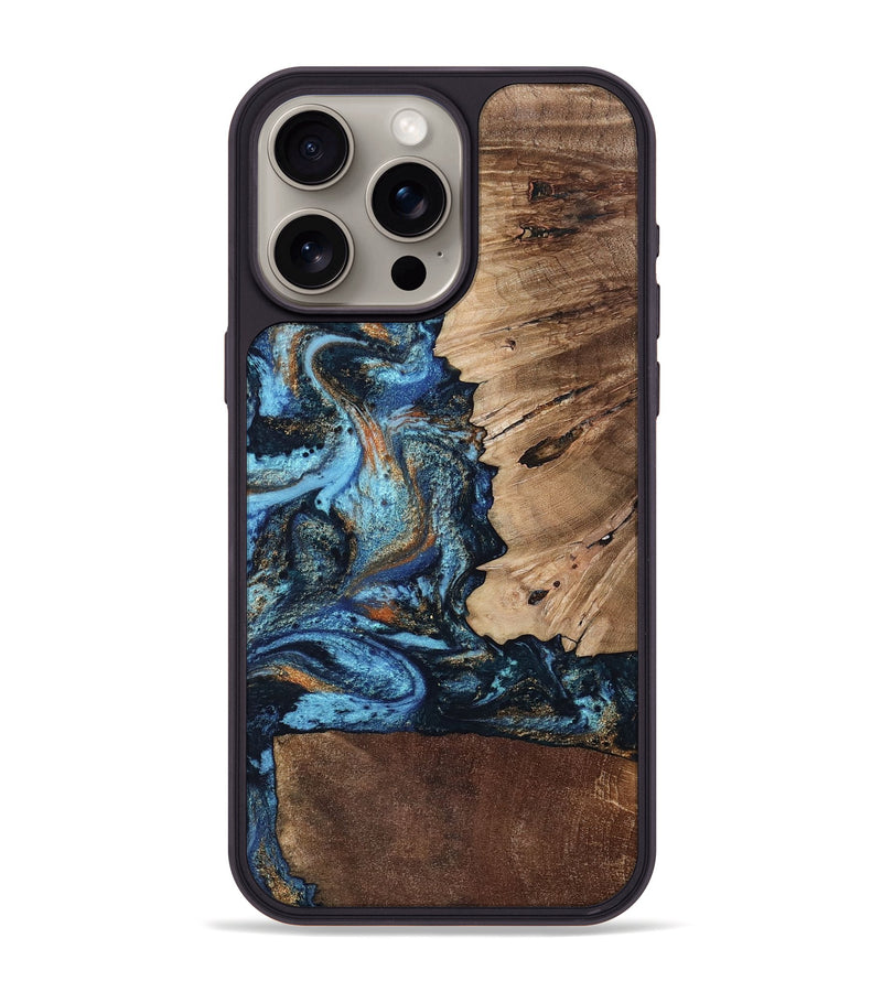 iPhone 15 Pro Max Wood Phone Case - Stacy (Teal & Gold, 802458)