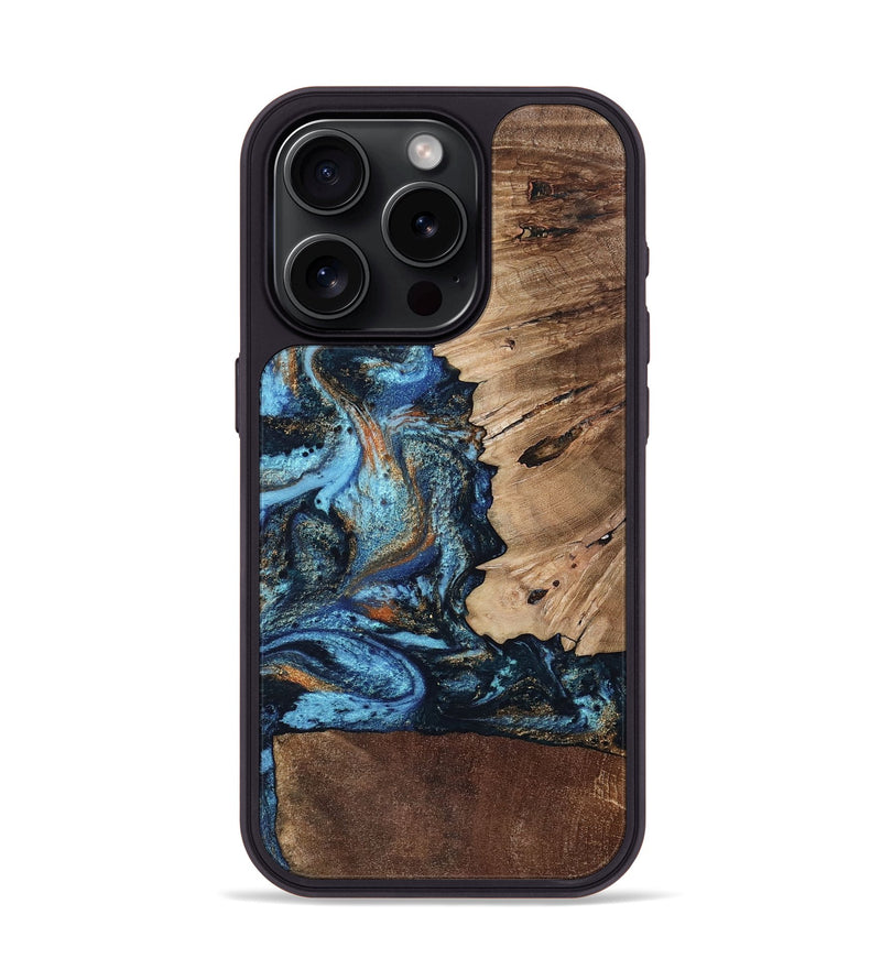iPhone 15 Pro Wood Phone Case - Stacy (Teal & Gold, 802458)