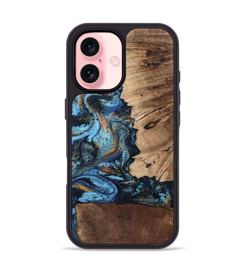 iPhone 16 Wood Phone Case - Stacy (Teal & Gold, 802458)