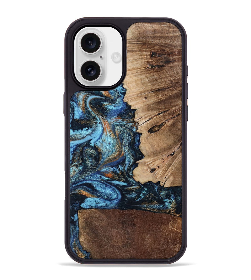 iPhone 16 Plus Wood Phone Case - Stacy (Teal & Gold, 802458)
