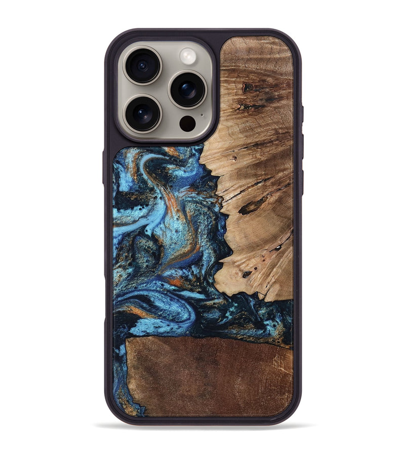 iPhone 16 Pro Max Wood Phone Case - Stacy (Teal & Gold, 802458)